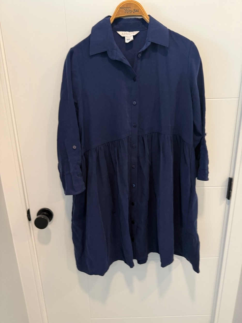 APRICOT Navy Button-Front Gathered Shirt Dress size 6 oversized